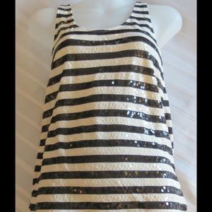 Black & Ivory Sequin Striped Loft Tank Top Size XS